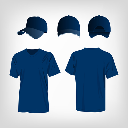 Sportswear blue t-shirt and blue baseball cap vector setのイラスト素材