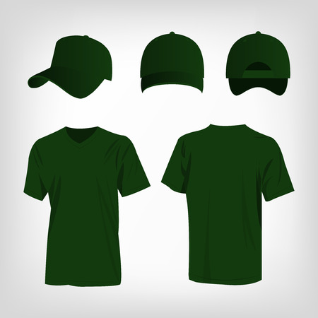 Sportswear green t-shirt and green baseball cap vector setのイラスト素材