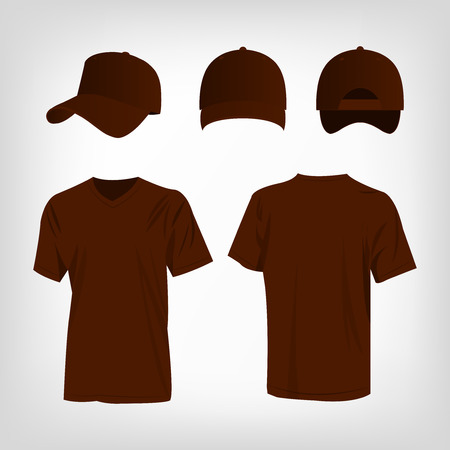 Sportswear brown t-shirt and brown baseball cap vector setのイラスト素材