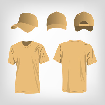Sportswear light brown t-shirt and light brown baseball cap vector setのイラスト素材
