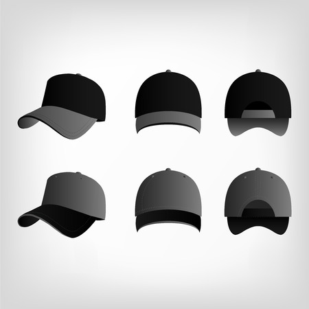 Grey and black baseball cap vector setのイラスト素材