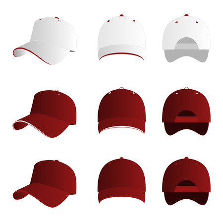 Dark red and white baseball cap setのイラスト素材