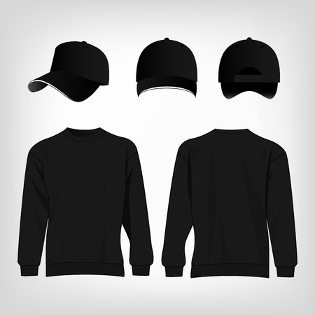 Black sport baseball cap and sweater isolated vector setのイラスト素材