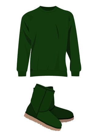 Green winter short boots and sweaterのイラスト素材