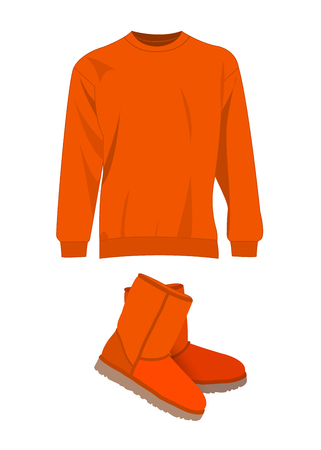Orange winter short boots and sweaterのイラスト素材