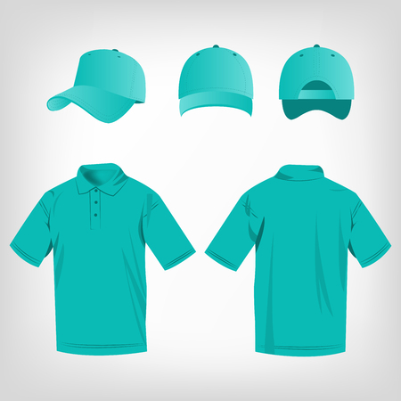 Sport turquoise polo shirt and baseball cap isolated set vectorのイラスト素材