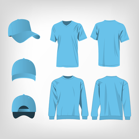 Sport baby blue t-shirt, sweater and baseball cap isolated set vectorのイラスト素材