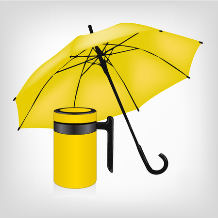 yellow umbrella and vacuum insulated stainless steel mug setのイラスト素材