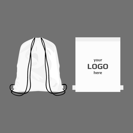 Drawstring sport bag white color, place for logo isolated vectorのイラスト素材