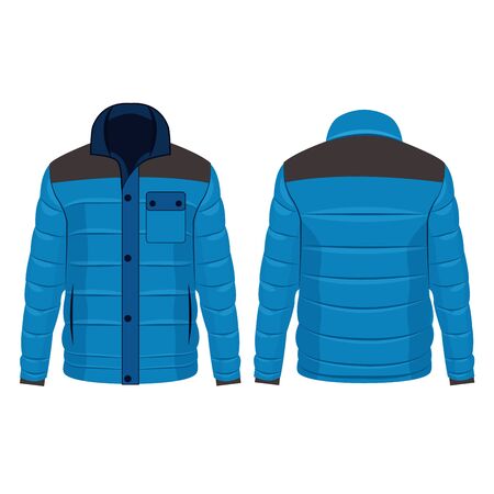 Baby Blue winter down jacket with buttons isolated vector on the white backgroundのイラスト素材