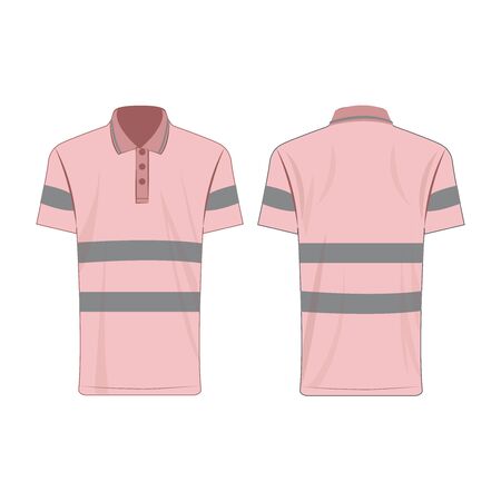Baby pink reflective safety polo shirt for people isolated vector front and back for promotion on the white backgroundのイラスト素材