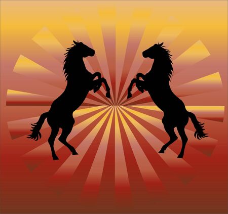 silhouette of horsesのイラスト素材