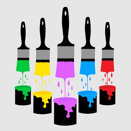 brushes and cans with paint のイラスト素材