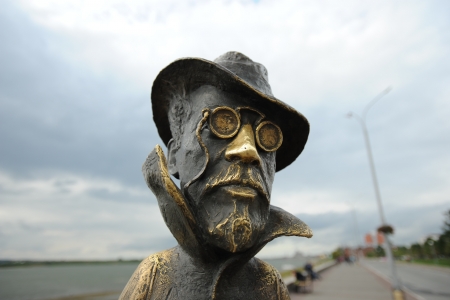 monument to the writer A P  Chekhov on the waterfront of Tomsk, Russia のeditorial素材