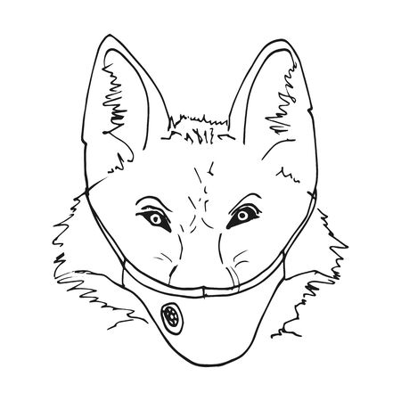 A fox in a protective medical mask. Vector outline illustration.のイラスト素材