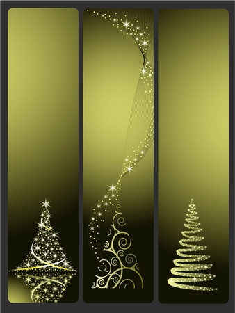 Three  vector banners with gold Christmas treeのイラスト素材