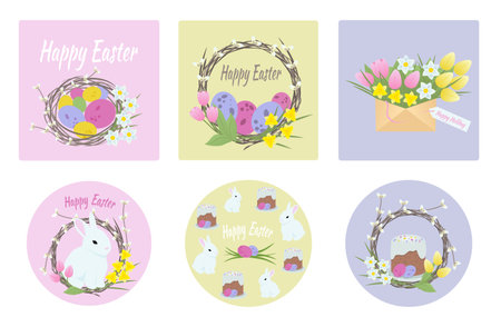 Happy Easter set of vector cardsのイラスト素材