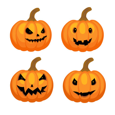 Set of scary Halloween pumpkinsのイラスト素材