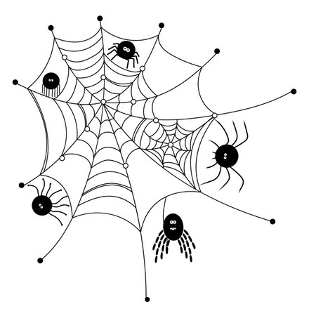 Spooky cobweb with spiders in the cornerのイラスト素材