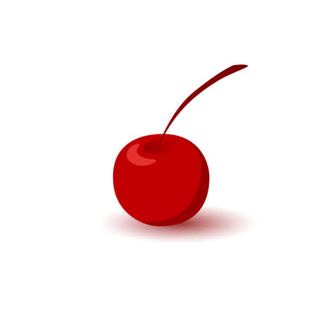 Isolated red cherry with red steak and shadow on white background.のイラスト素材