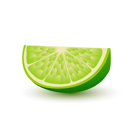 Isolated realistic slice of juicy green color lime with shadow on white background.のイラスト素材