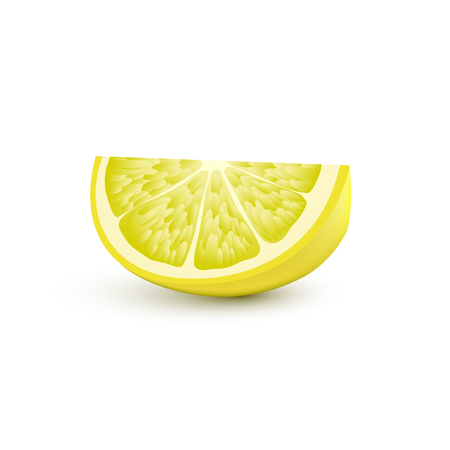 Isolated realistic colored slice of juicy yellow color lemon with shadow on white background.のイラスト素材