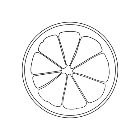 Isolated black outline round slice of citrus: lemon, orange or grapefruit on white backgroundのイラスト素材