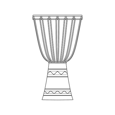 Isolated decorative ornate djembe on white background. Black outline musical instrumentのイラスト素材