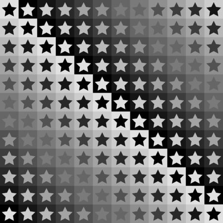 Seamless geometric monochrome pattern. Print or background with black, grey, gray and white stars on squaresのイラスト素材