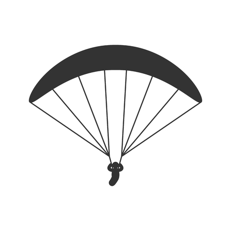 Black isolated silhouette of paraglider on white background. Icon of side view of parachuteのイラスト素材