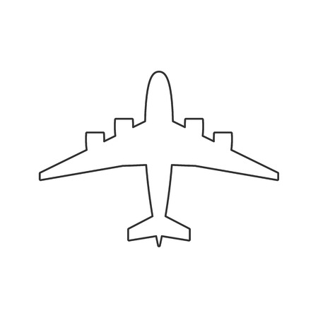 Black outline isolated airplane on white background. Line View from above of aeroplaneのイラスト素材