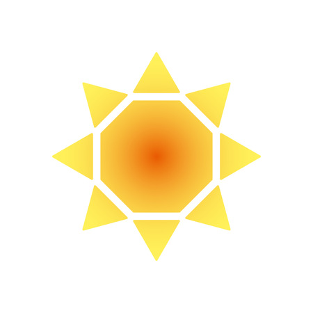 Stylized sun logo. Round icon of sun, flower. Isolated yellow orange red logo on white backgroundのイラスト素材