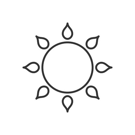 Stylized sun logo. Line icon of sun, flower. Isolated black outline logo on white backgroundのイラスト素材