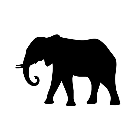 Black isolated silhouette of elephant on white background. Side viewのイラスト素材
