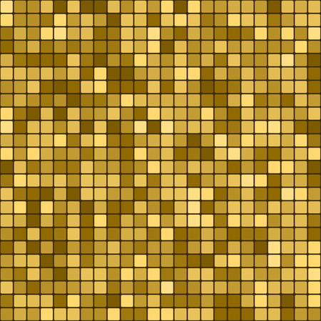 Seamless golden abstract pattern. Geometric print composed of golden squares on dark background. Imitation of gold mosaicのイラスト素材