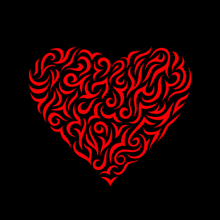 Beautiful decorative abstract red heart on black background. Saint valentine day patternのイラスト素材