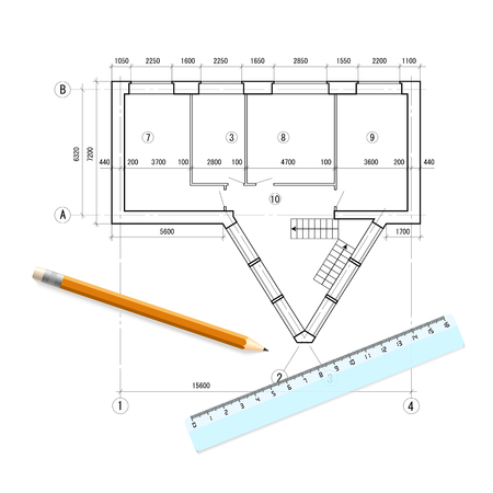 Isolated design for a building with ruler and pencil on white background.のイラスト素材