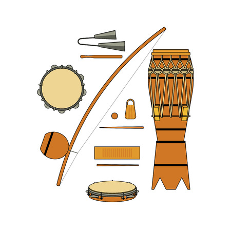 Set of isolated colorful brazilian musical instrument for