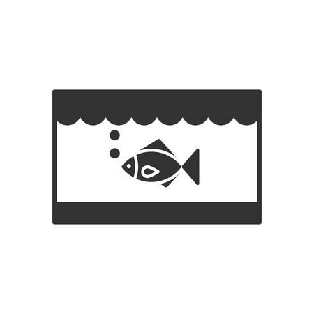 Black isolated outline icon of aquarium with fish on white background. Line Icon of fish bowlのイラスト素材