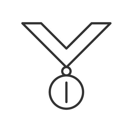 Black isolated outline icon of medal on white background. Line Icon of medalのイラスト素材