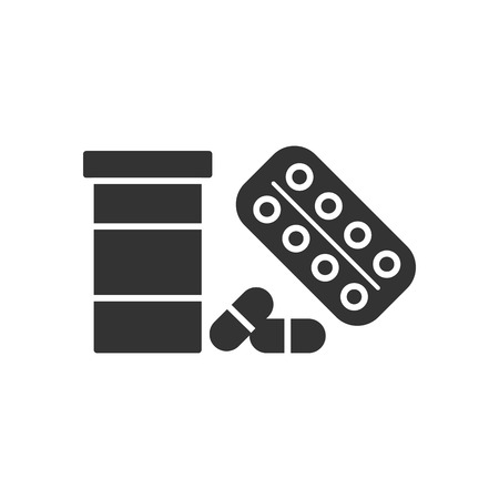 Black isolated outline icon of medicine on white background. Silhouette of drugのイラスト素材