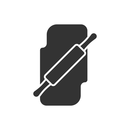 Black isolated silhouette of rolling pin with dough on white background. Icon of rolling-pin with pastryのイラスト素材