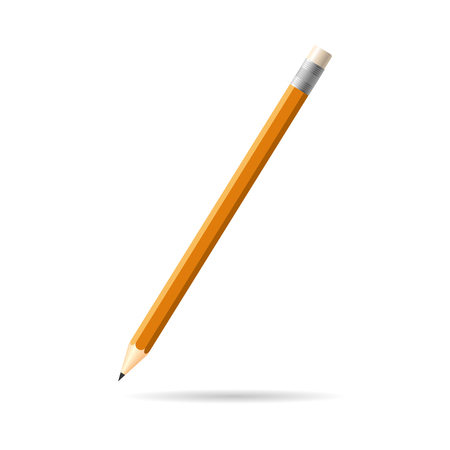 Isolated long orange pencil with shadow on white backgroundのイラスト素材