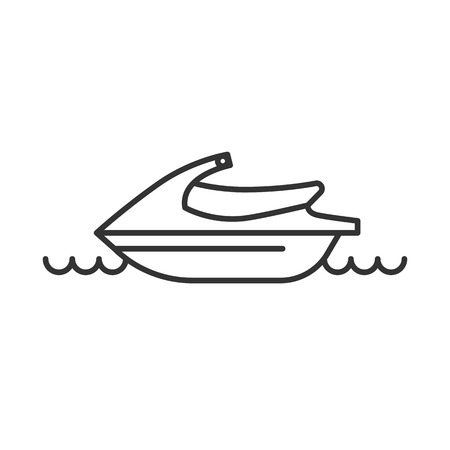 Black isolated outline icon of jet ski on white background. Line Icon of jetski, scooterのイラスト素材