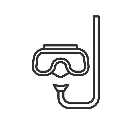 Black isolated outline icon of snorkel and mask for diving on white background. Line Icon of mask and snorkelのイラスト素材