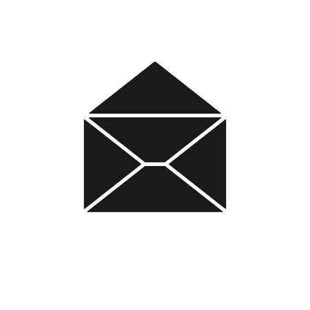 Black isolated icon of opened envelope on white background. Silhouette of postal envelope. Mail, email. Flat designのイラスト素材