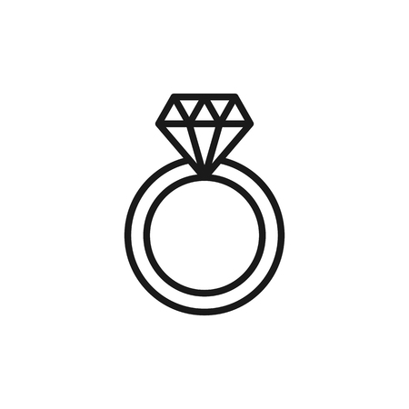Black isolated outline icon of wedding ring with diamond on white background. Line Icon of wedding ringのイラスト素材