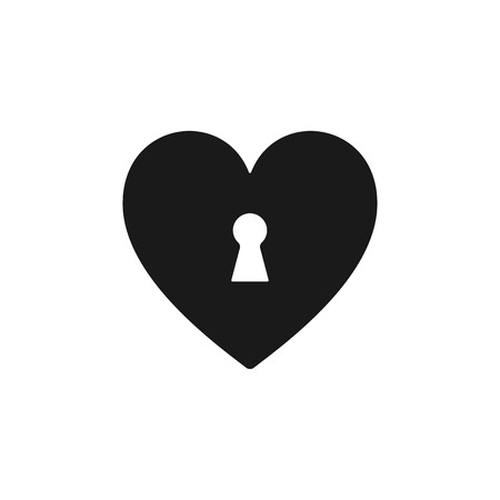 Black isolated icon of heart with keyhole on white background. Silhouette of heart shape lock. Flat designのイラスト素材