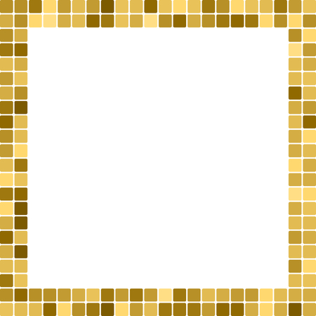 Golden abstract frame, border with copy space for text or photo. Geometric print composed of big golden squares on white background. Imitation of gold mosaicのイラスト素材