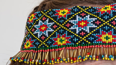 traditional clothes and beaded jewelry. traditional ornaments and patterns. handmade.